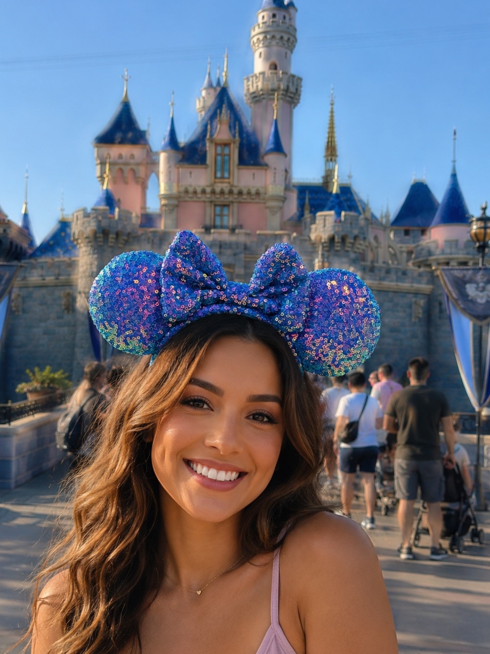 Shanghai Disney Parks Minnie Ears Sequin Bow Blue Iridescent Sparkly Headband